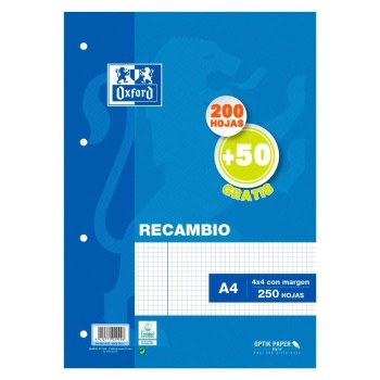 RECAMBIO A4 CUADRO 4MM 200+50H 90GR OXFORD 629/437