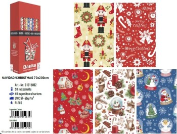 ROLLO PAPEL REGALO NAVIDAD 70X200CM BASIKA