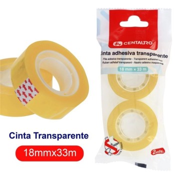 BLÍSTER 2 CINTAS ADHESIVA TRANSPARENTE 18X33 CENTAURO 3001