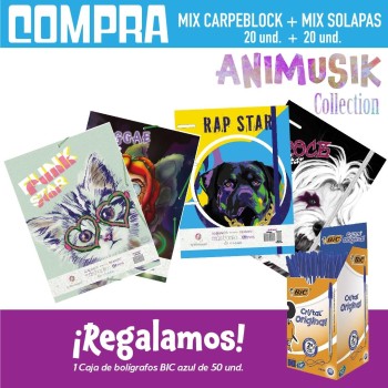 PROMOCIÓN CARPETAS ANIMUSIK + CAJA BOLIGRAFO BIC TACMUN