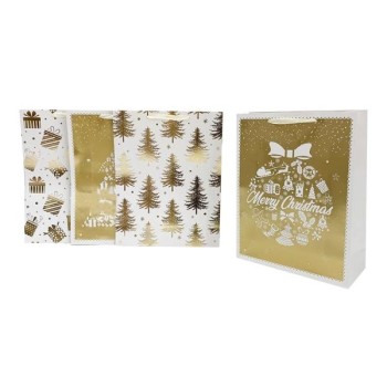 BOLSA NAVIDAD PLATA ORO MERRY CHRISTMAS GRANDE 39x30x12 ARGUVAL48496