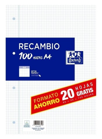 RECAMBIO A4 CUADRO 4MM 80+20H 90GR OXFORD 058