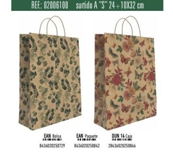 BOLSA REGALO KRAFT S DECORADA SURTIDA 24X10X32 ANDINA 02006100