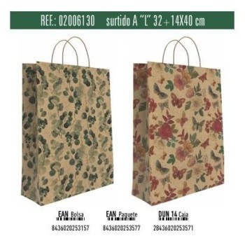 BOLSA KRAFT REGALO L DECORADAS SURTIDAS 32X14X40 ANDINA 02006130