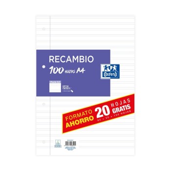 RECAMBIO A4 PAUTA 3.5MM 80+20H 90GR OXFORD 211